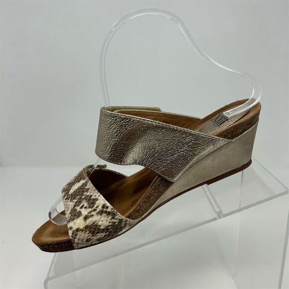 Söfft Women's Gold Metallic Snake Print Wedge Strappy Sandals Size 7 Summer - Picture 3 of 11